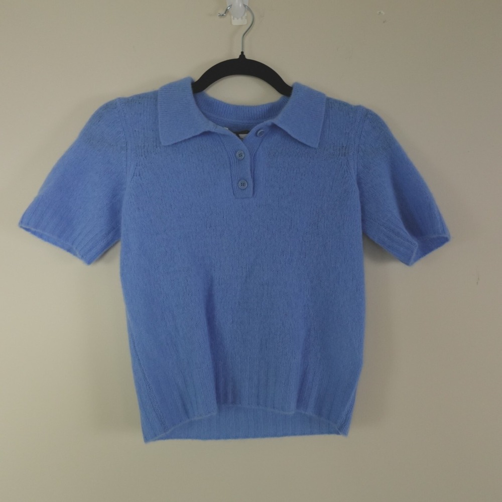 Nadaam Cashmere Polo Sweater Sky Blue Featherweight Short Sleeve‎